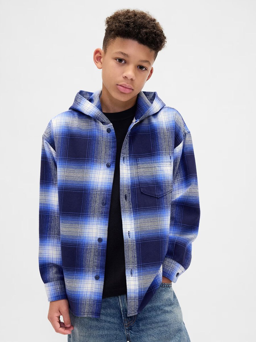 Cotton Blue Hooded Shirt_0