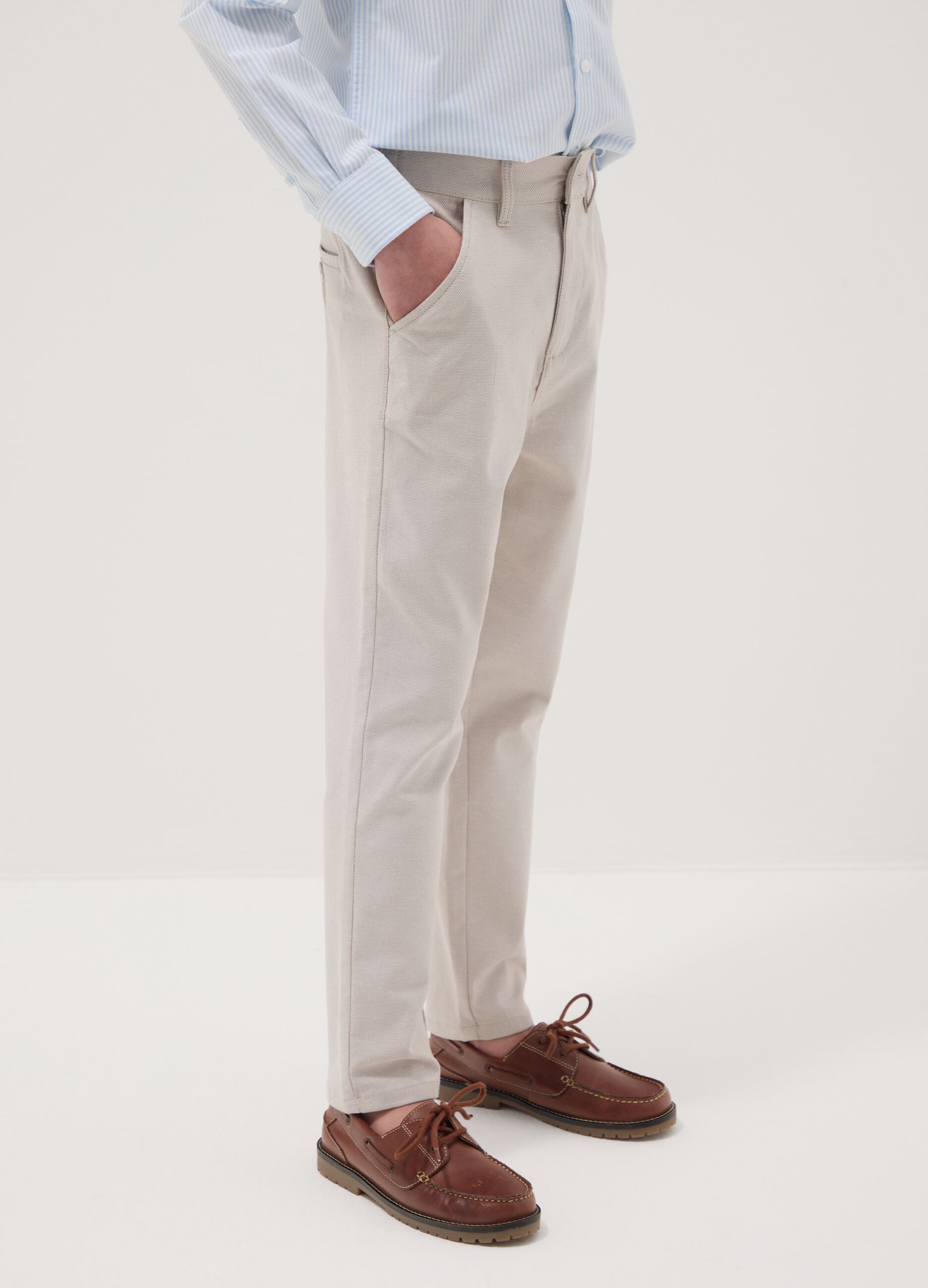Boys' regular fit beige stretch cotton chinos