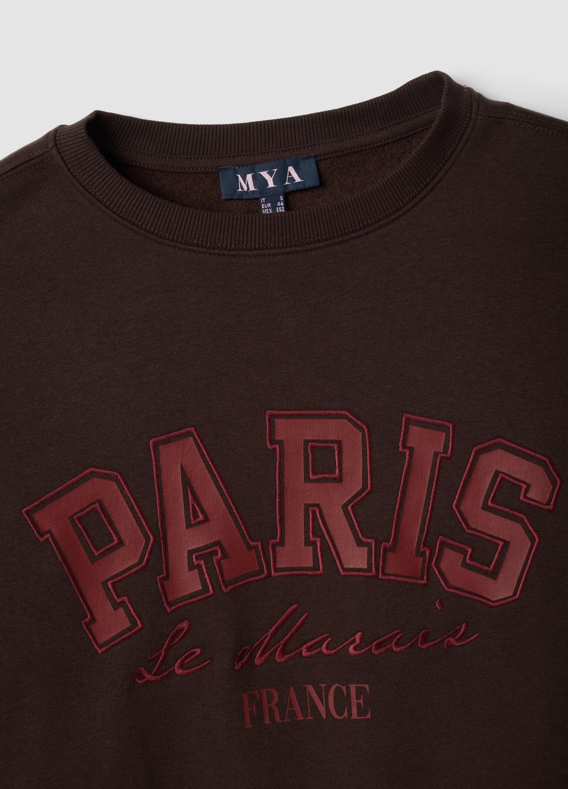 Brown cotton-blend sweatshirt with Paris slogan