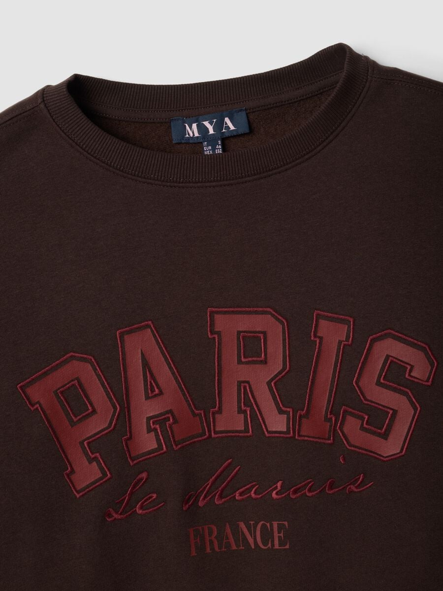 Brown cotton-blend sweatshirt with Paris slogan_1