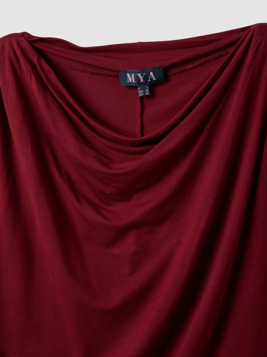 Red stretch viscose T-shirt with draped neckline_6