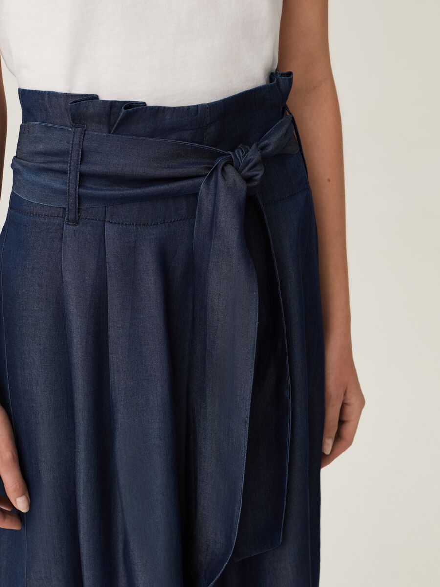 Denim-effect midi skirt with belt_3