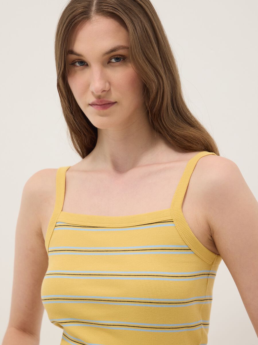 Tank top giallo in puro cotone a righe regular fit_4