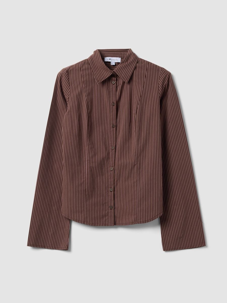 Brown striped slim-fit pure cotton poplin shirt_0