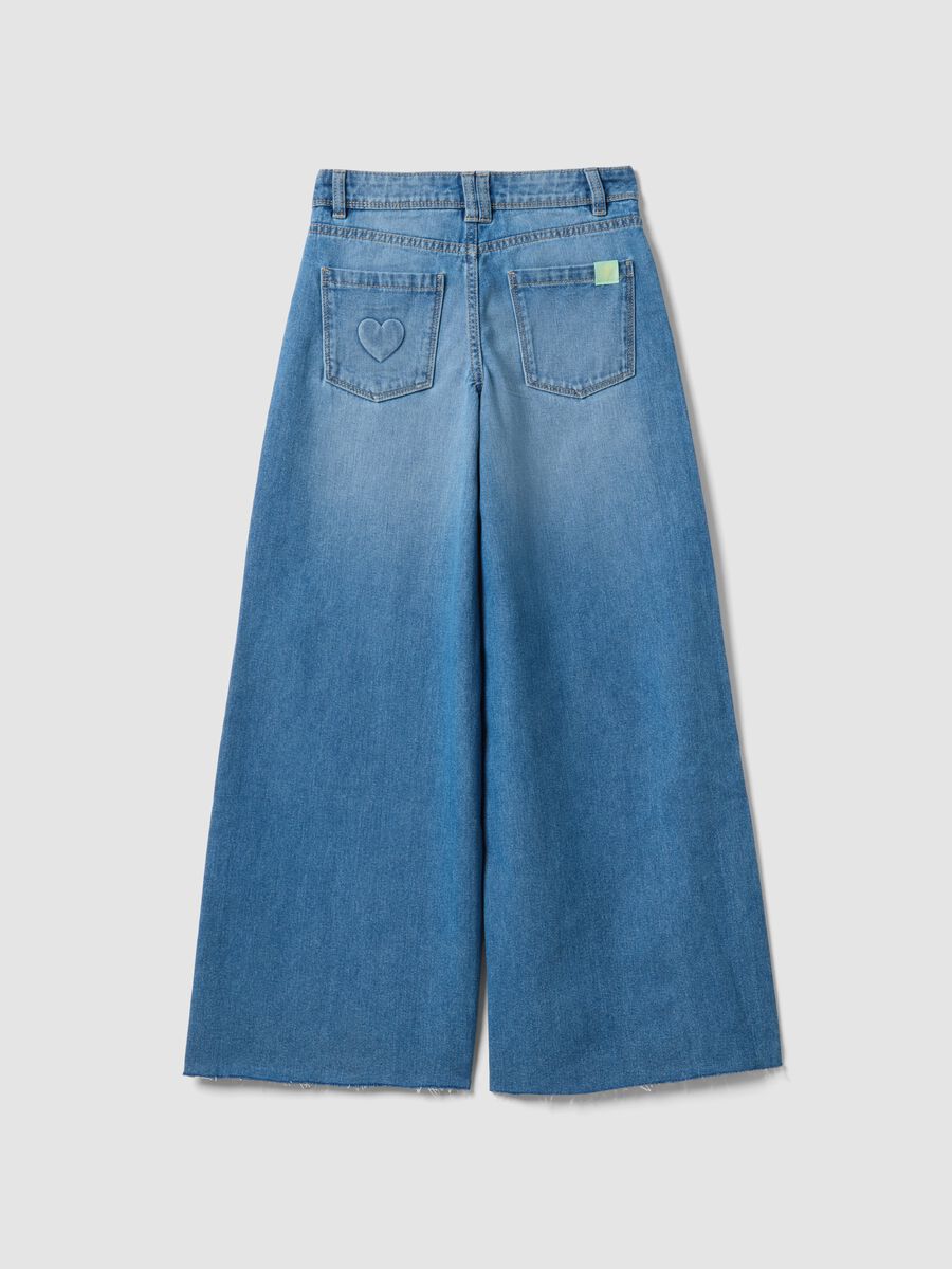 Girls' wide leg denim blue pure cotton jeans_4