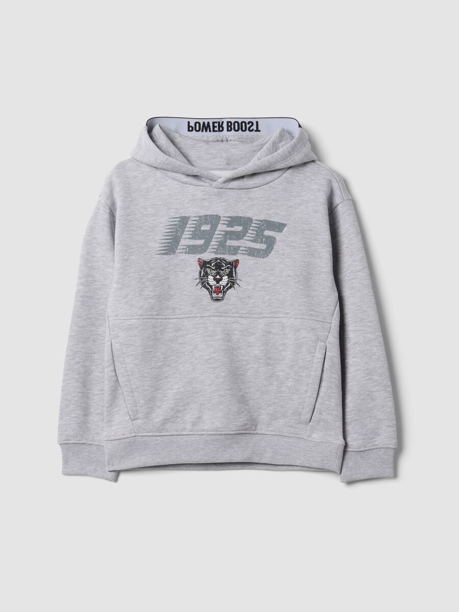 Grey hooded sweatshirt in cotton-viscose blend with print for boys_0