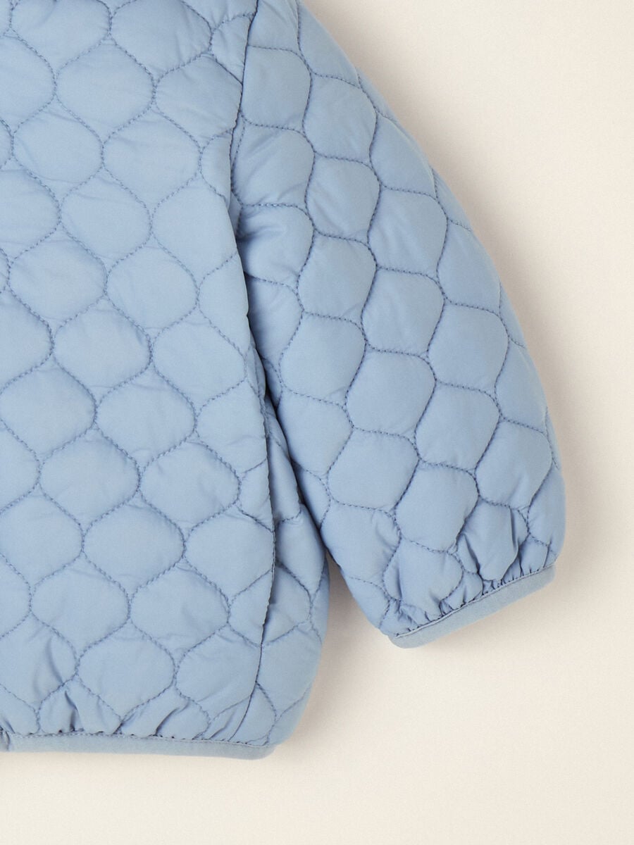 Blue quilted hooded jacket with bear ears_1