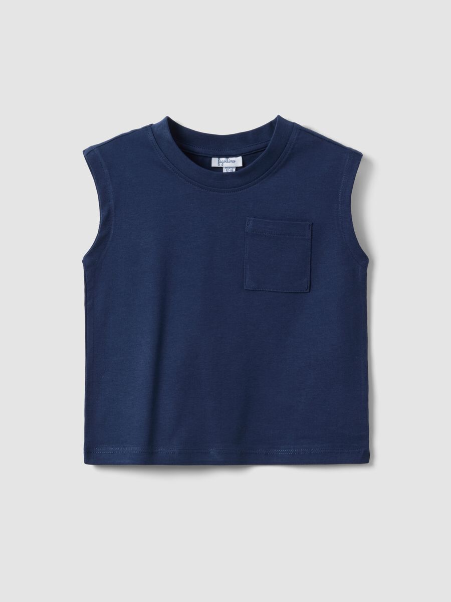 Blue pure cotton regular fit boys' tank top with pocket_0