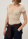 Beige pure cotton T-shirt regular fit with deep Henley neckline_3