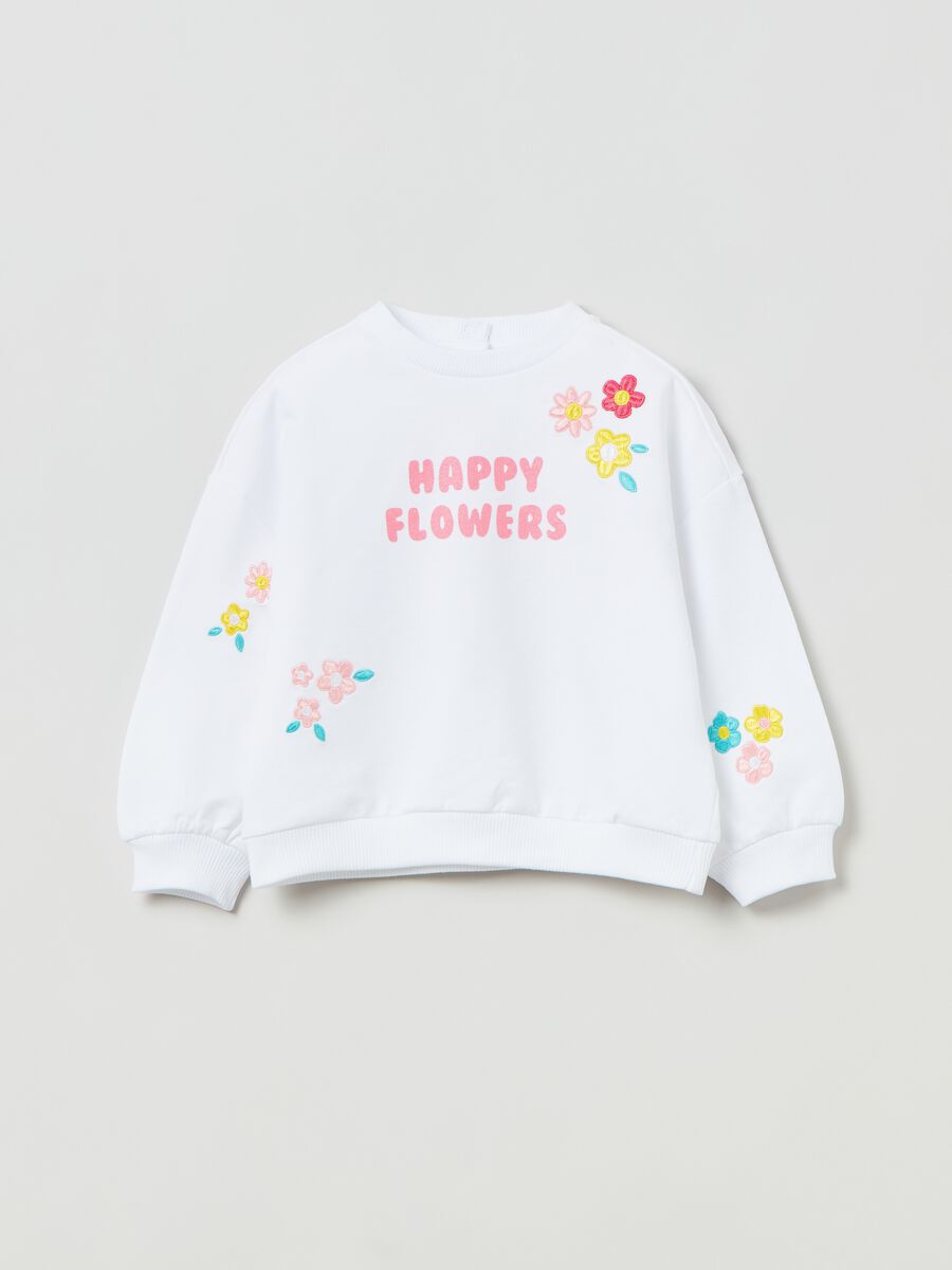 French terry sweatshirt with embroidered flowers_0
