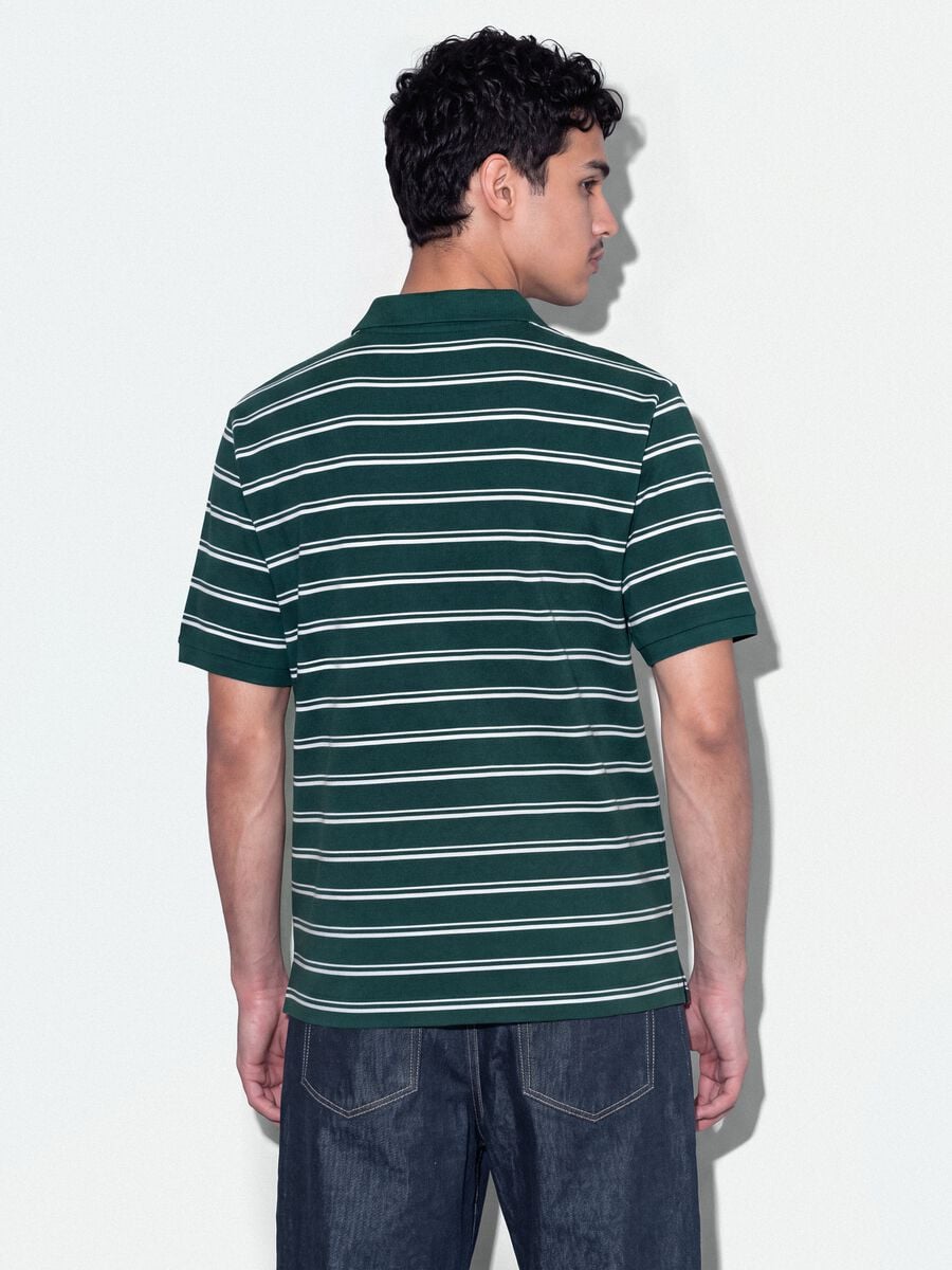 Polo verde in puro cotone a righe regular fit_3