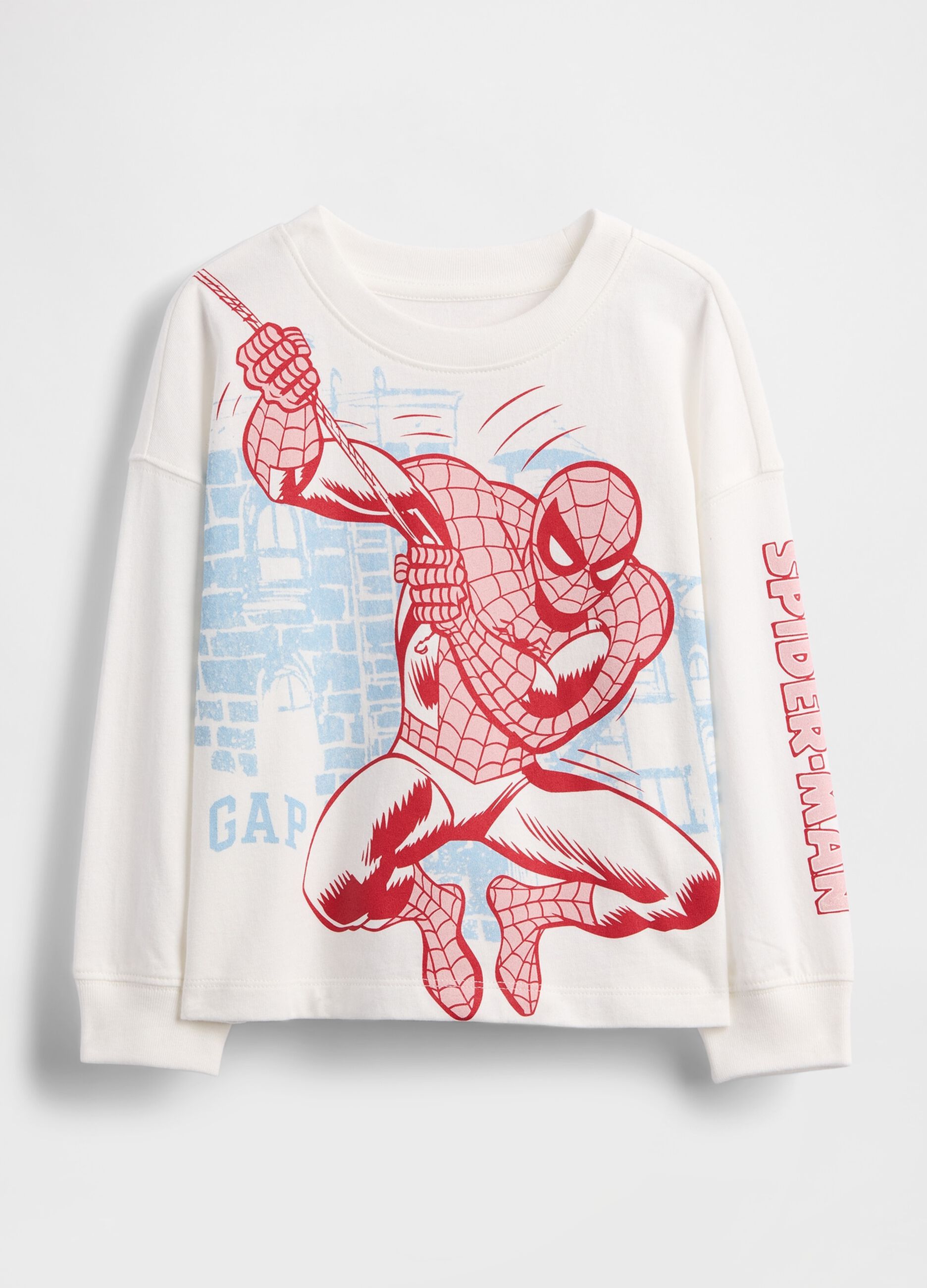 White long sleeve shirt with Spider-Man graphic