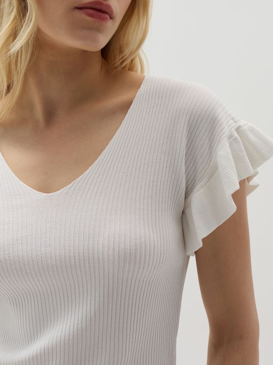 Ribbed T-shirt with sleeves and flounce_1