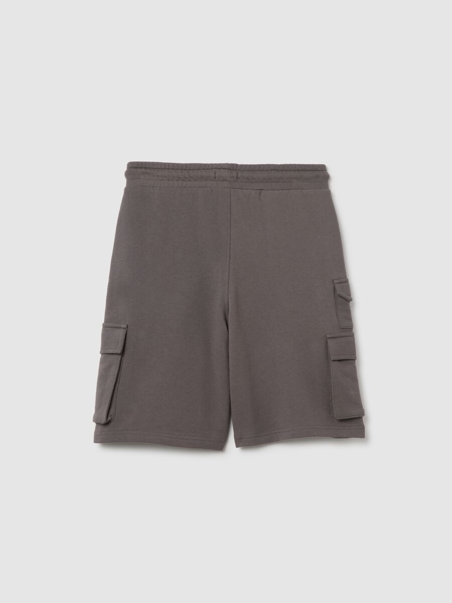 Grey cargo pocket cotton shorts_4