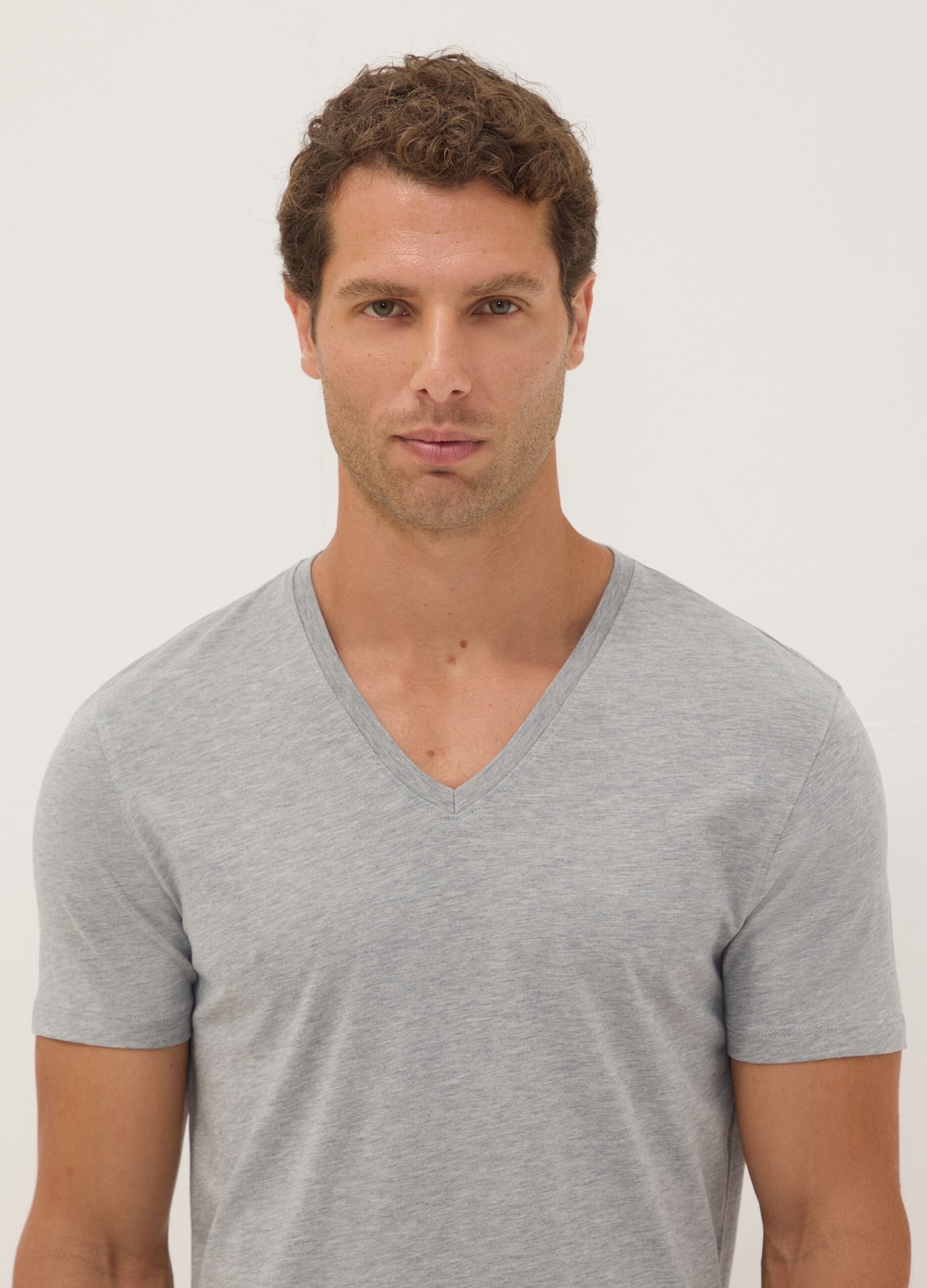 Grey Supima cotton regular-fit V-neck T-shirt