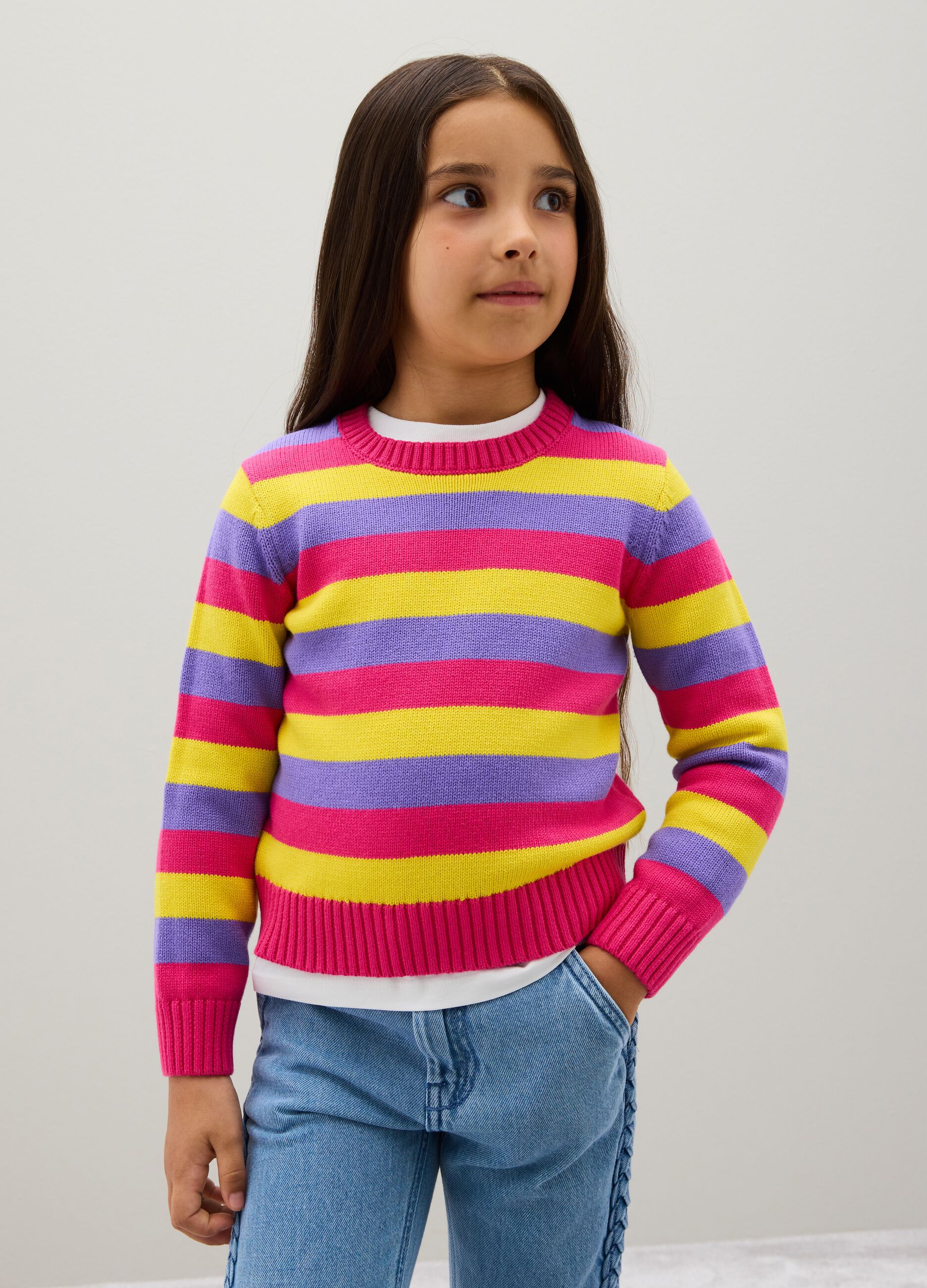 Girls' multicoloured regular fit pure cotton pullover
