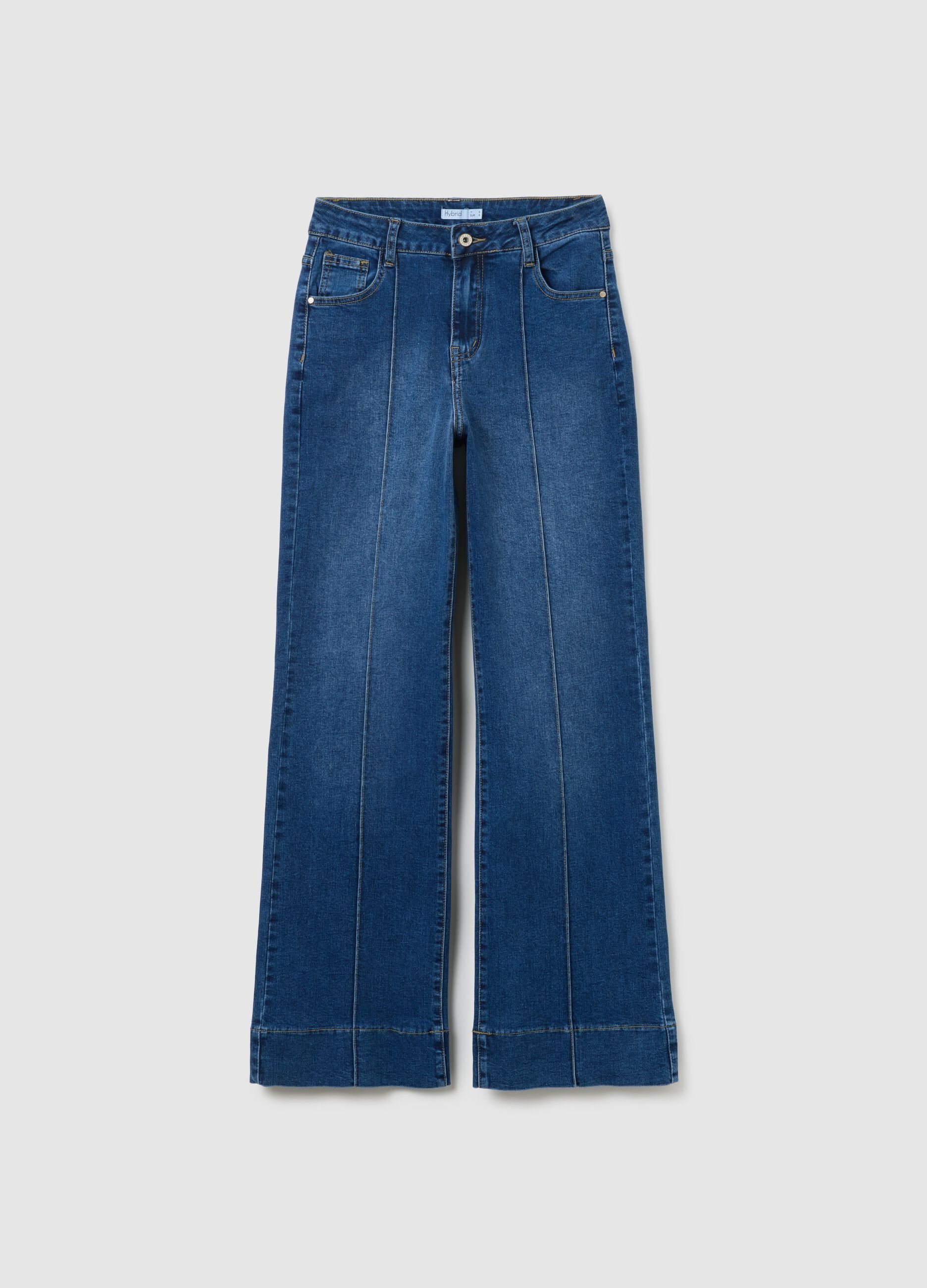Regular fit wide leg blue denim trousers