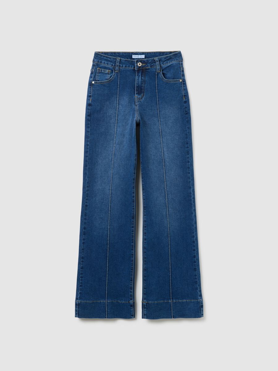Pantaloni in denim blu regular fit wide leg_0