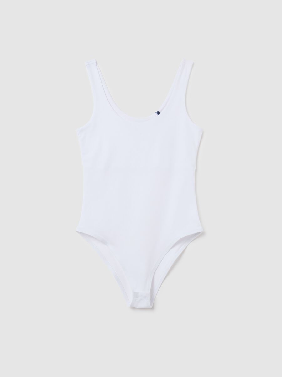 Women's white regular fit stretch cotton bodysuit_0