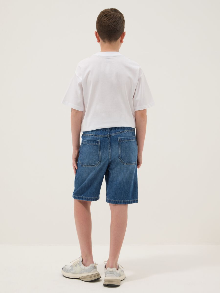 Boys&rsquo; blue denim cotton-blend straight-fit shorts with pockets_1