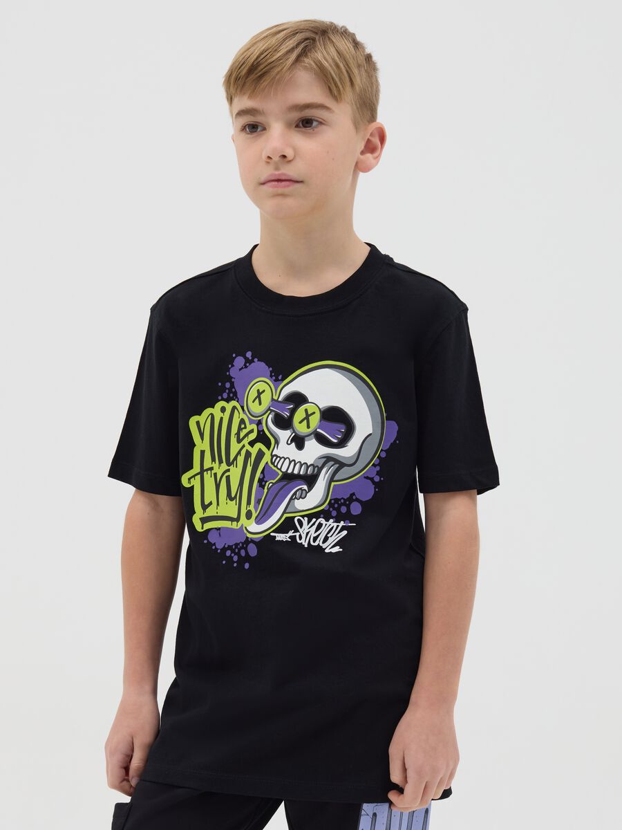 Cotton T-shirt with "Nice Try!" skull print_0