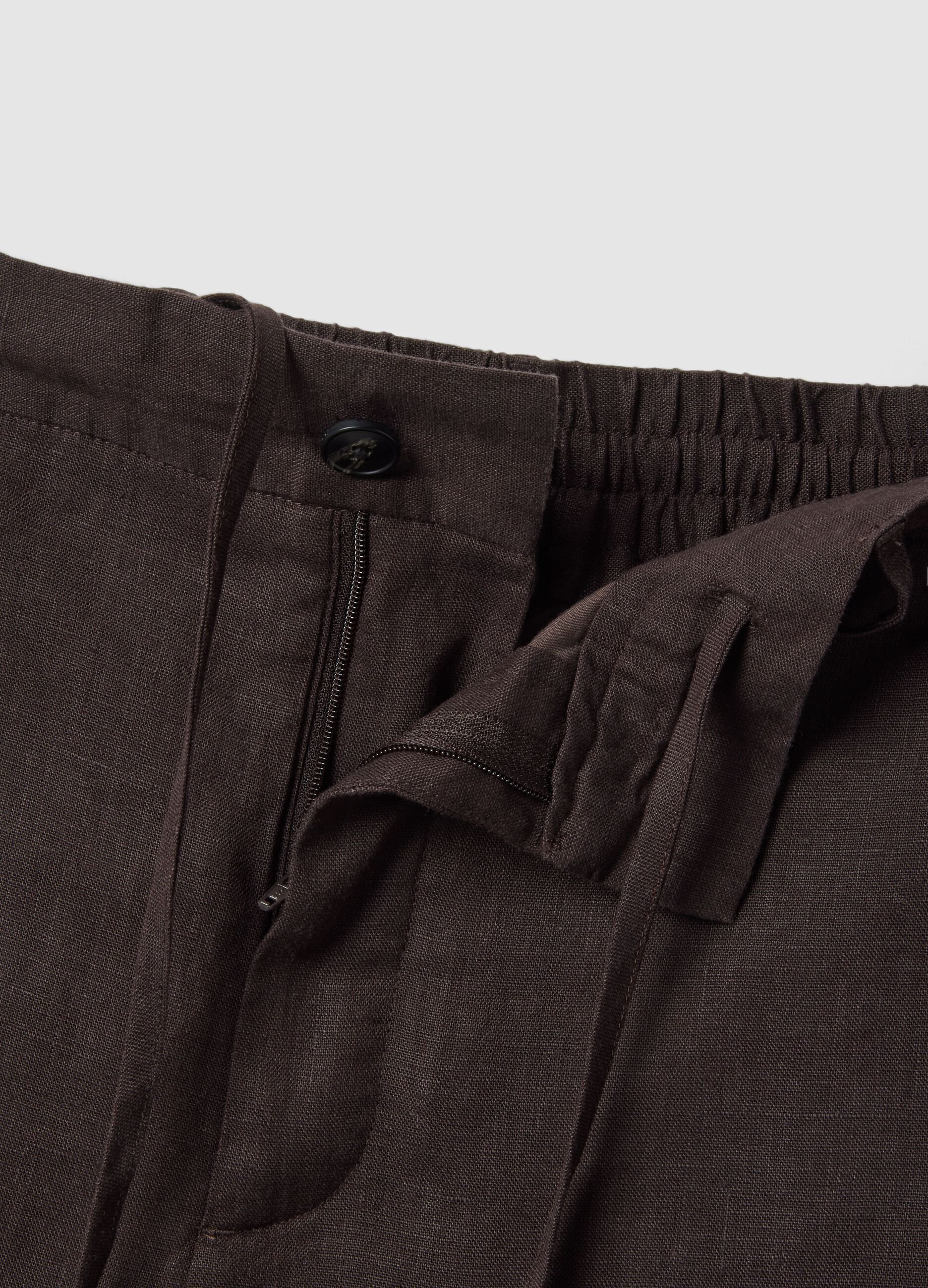 Brown pure linen Bermuda shorts with regular fit