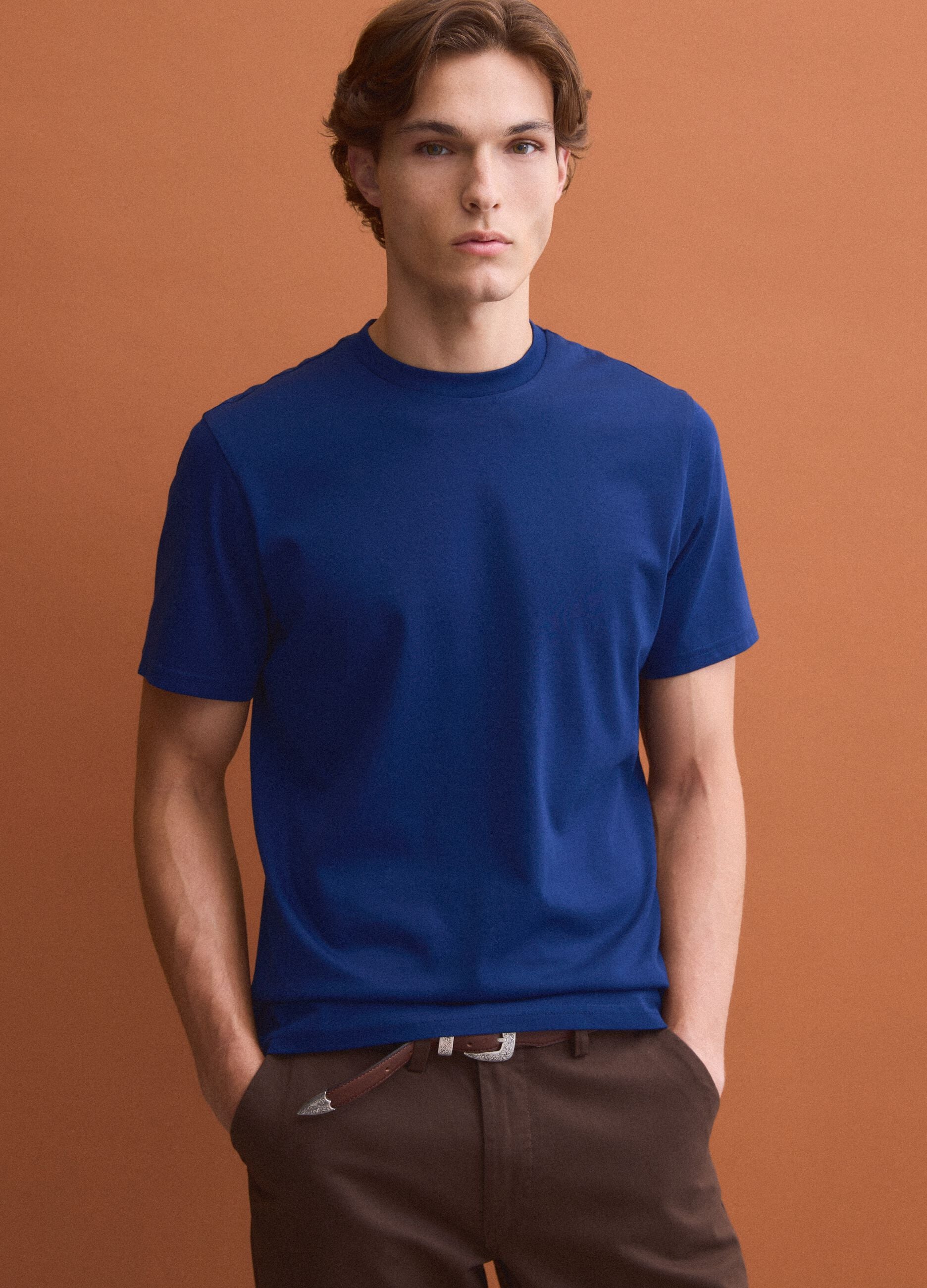 Blue Supima cotton crew-neck T-shirt, regular fit