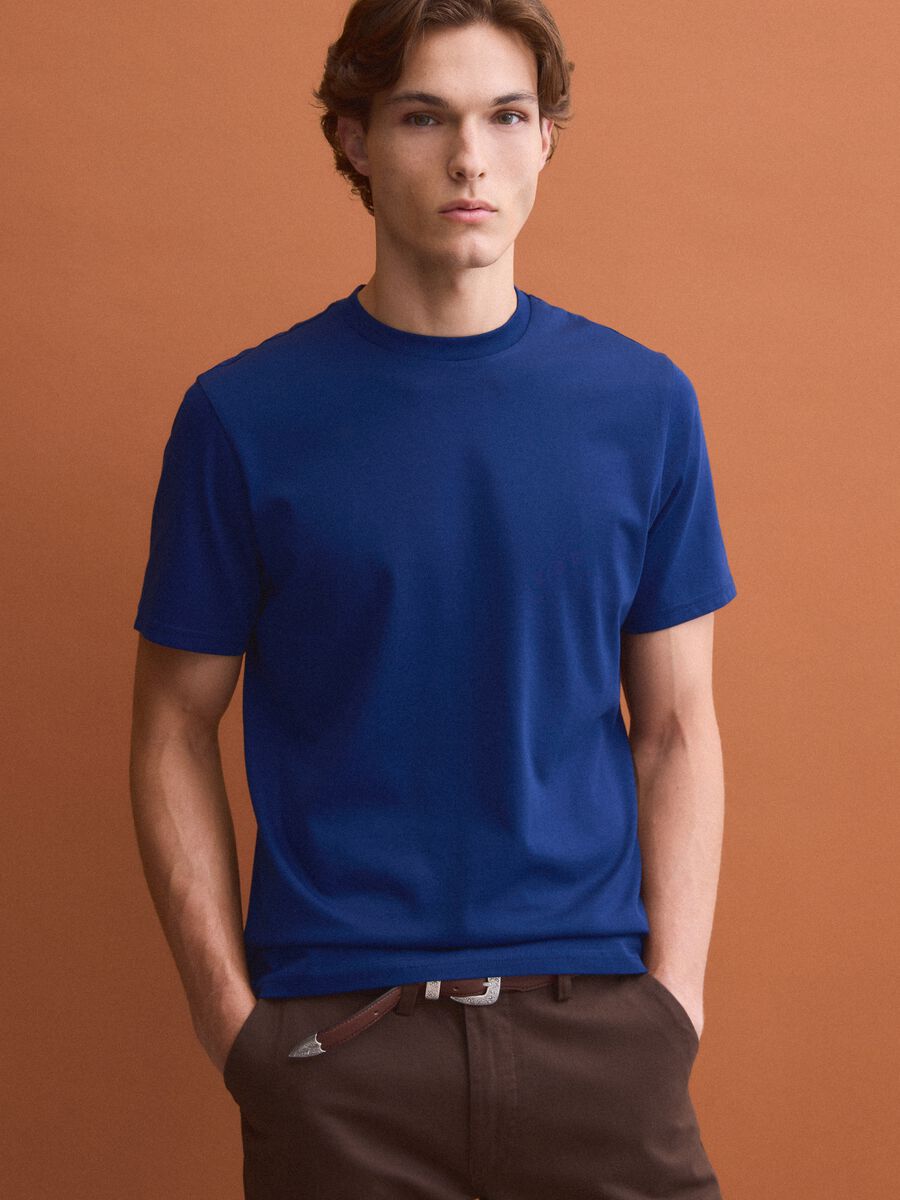 Blue Supima cotton crew-neck T-shirt, regular fit_0