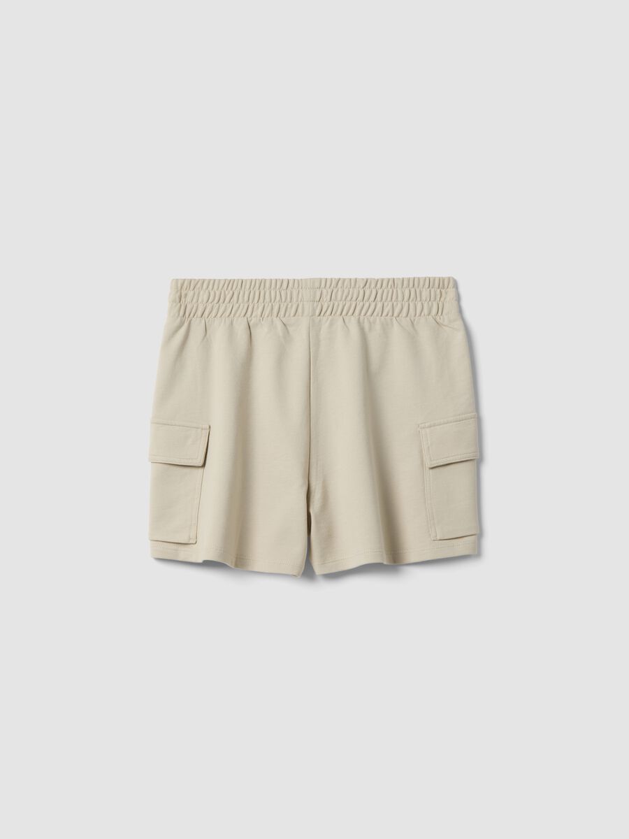 Girls' beige cotton-blend cargo shorts with relaxed fit_1