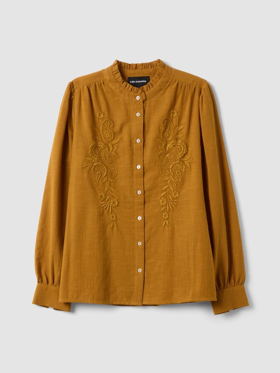 Orange pure cotton shirt with embroidery_4