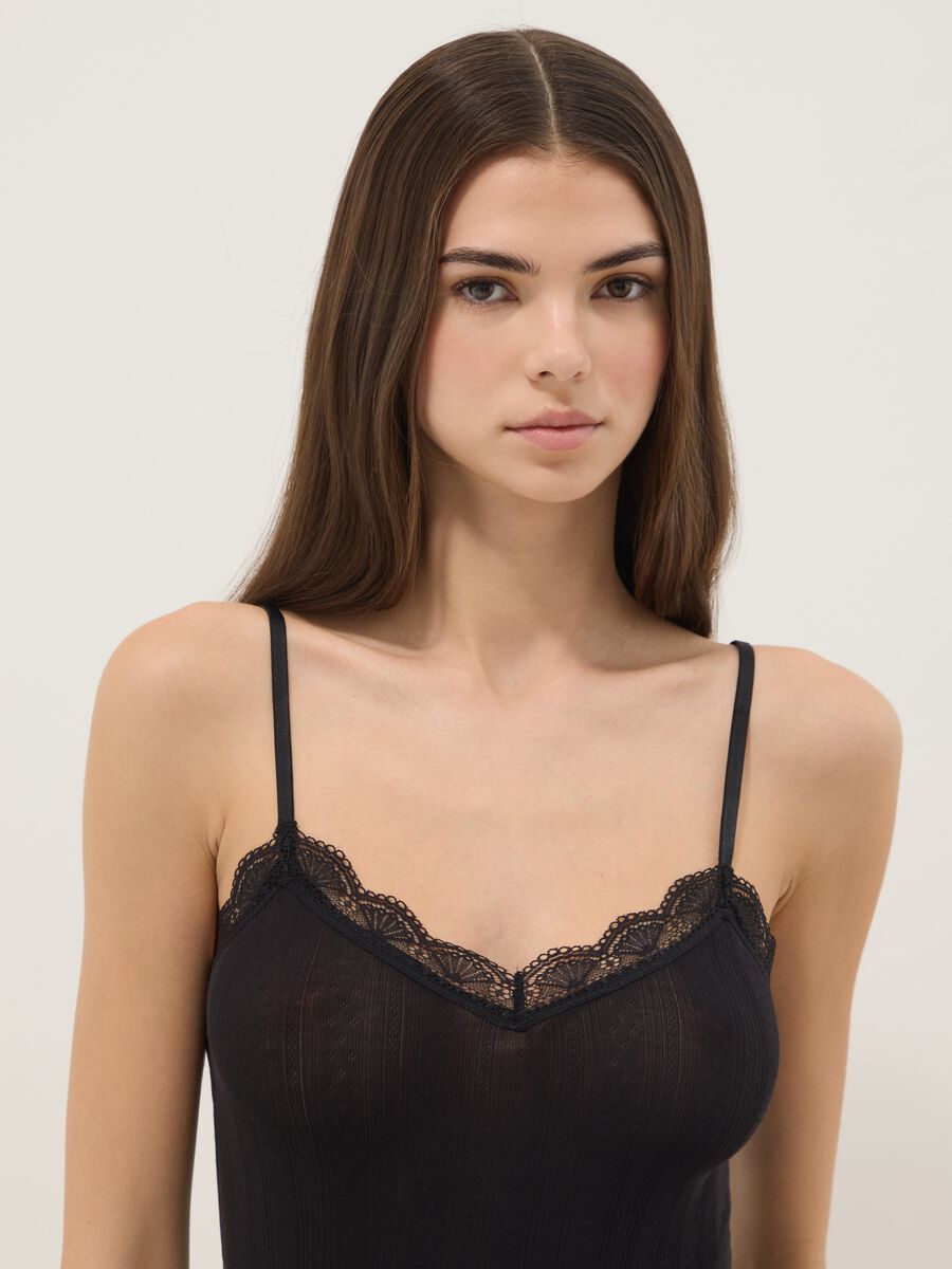 Black stretchy modal tank top regular fit with lace_1