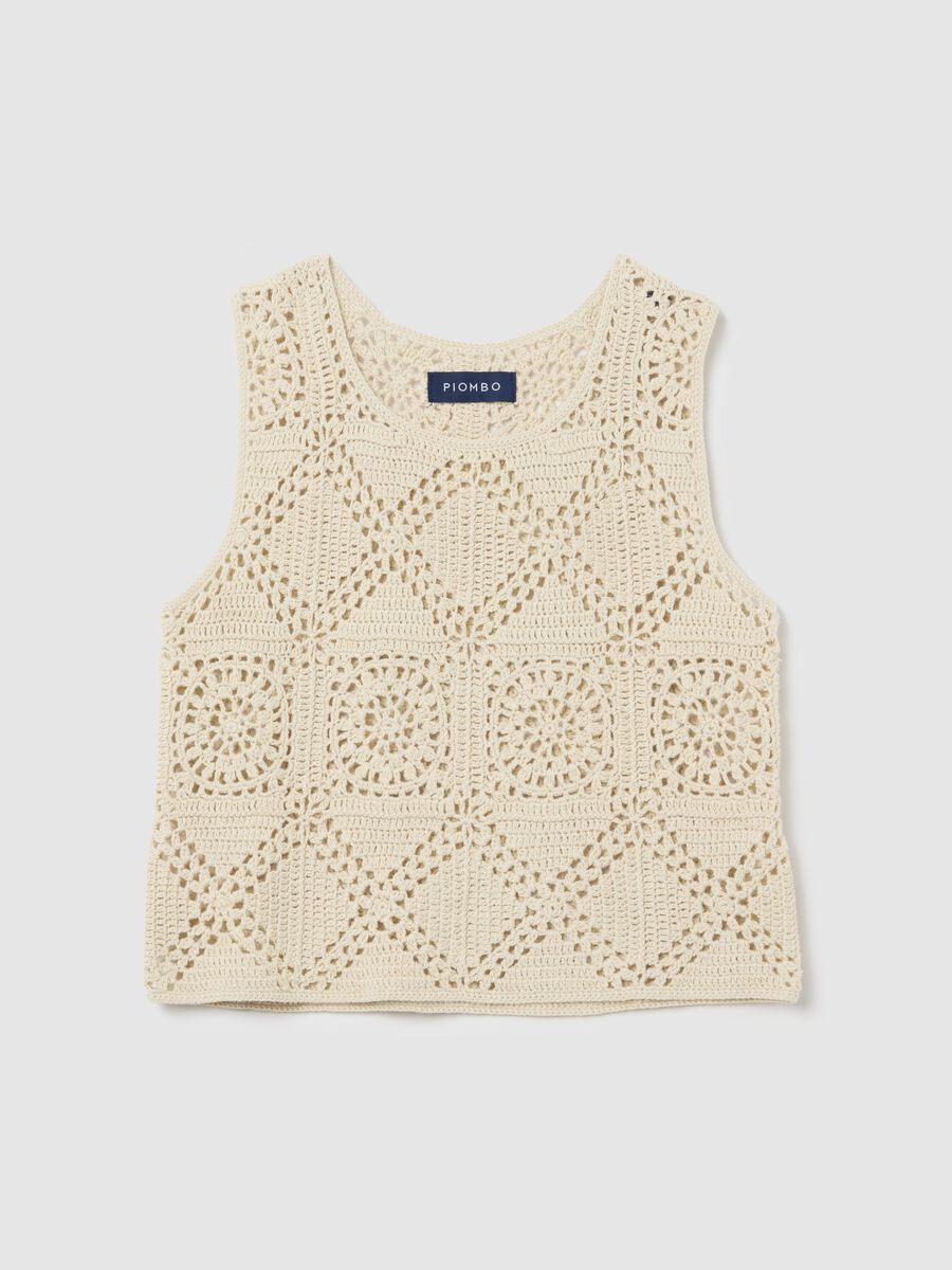 Beige crochet knit tank top_4