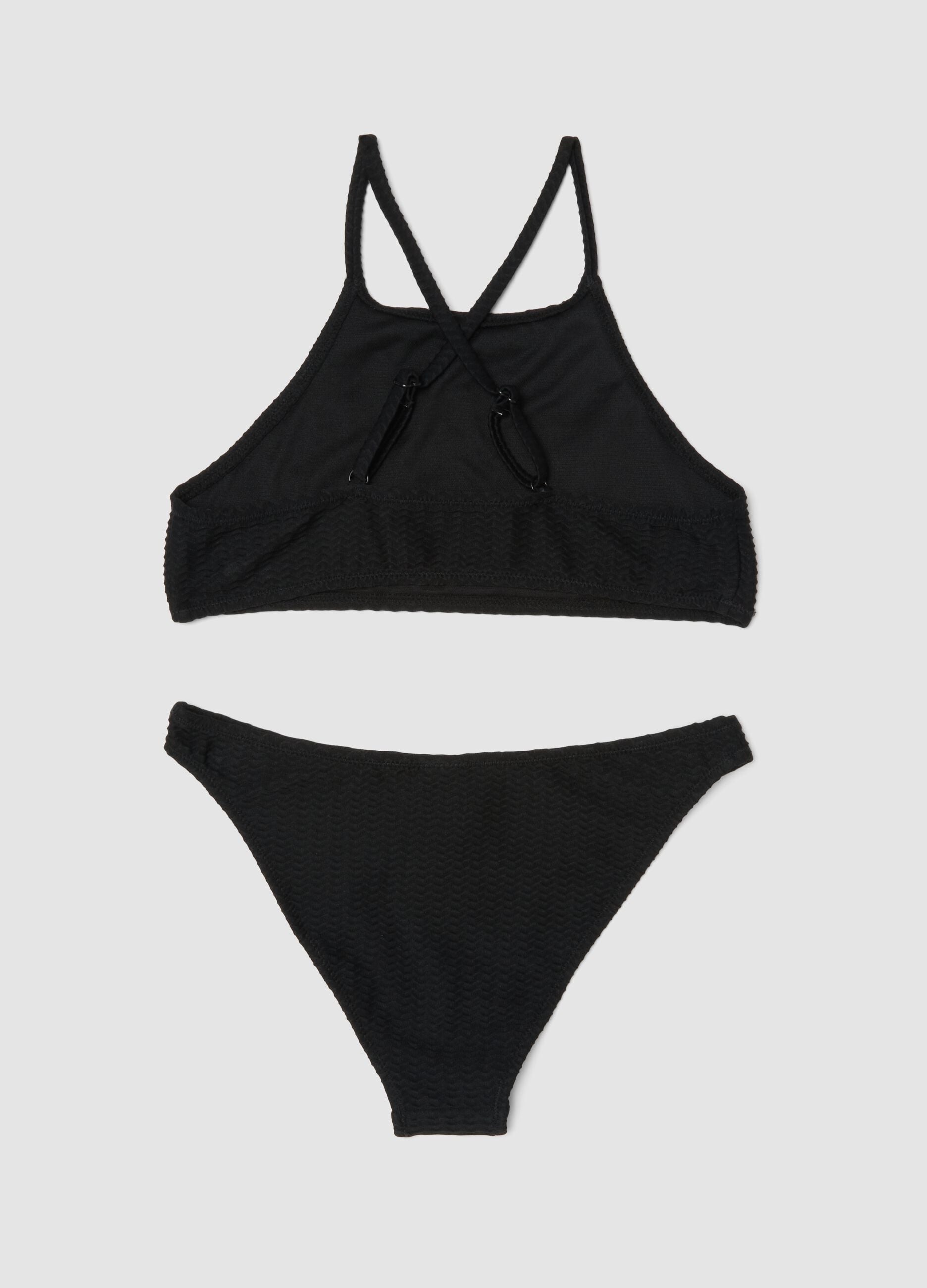 Black textured stretch-fabric bikini