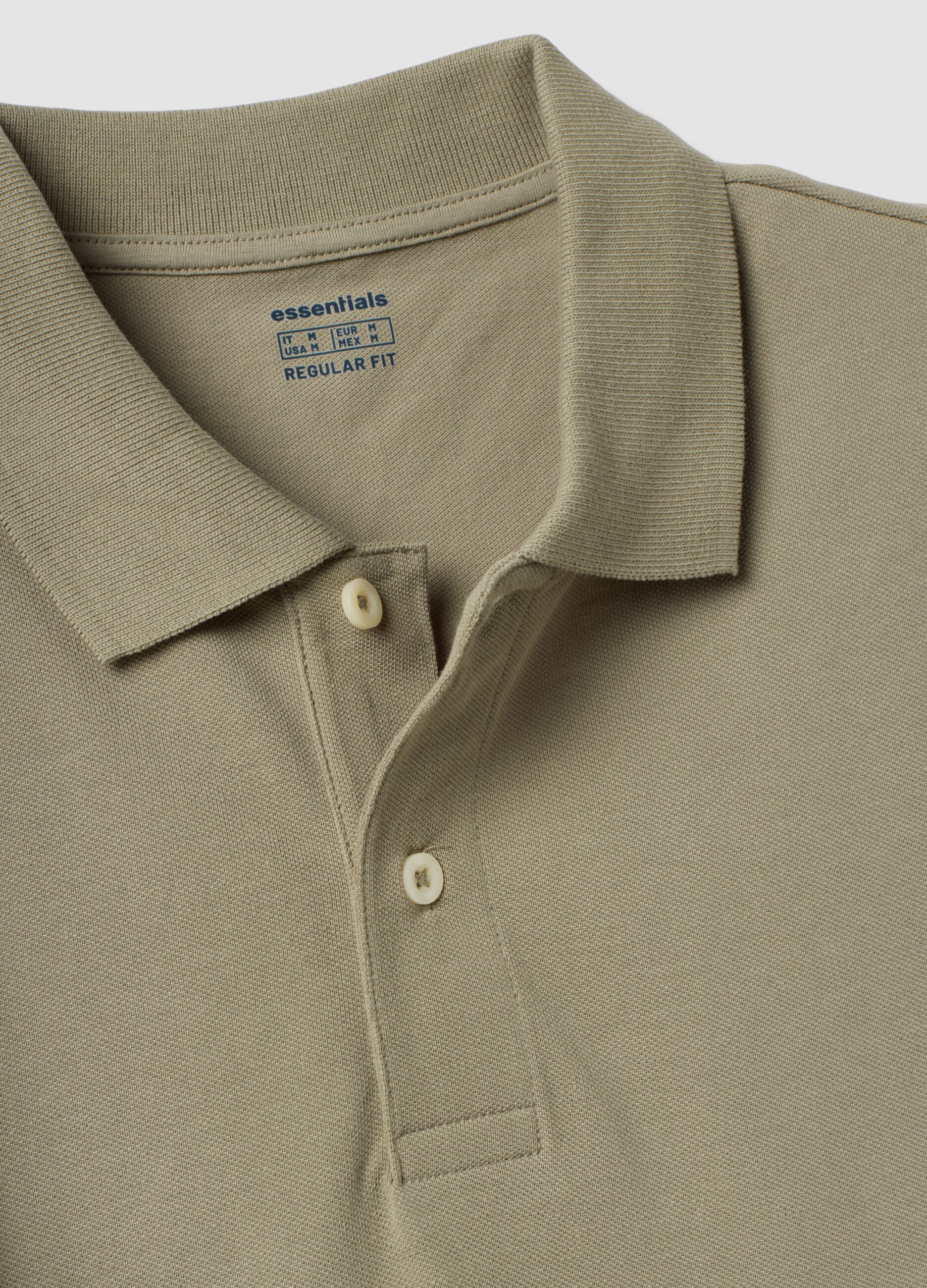 Green pure cotton piqu&eacute; polo shirt with classic collar, regular fit