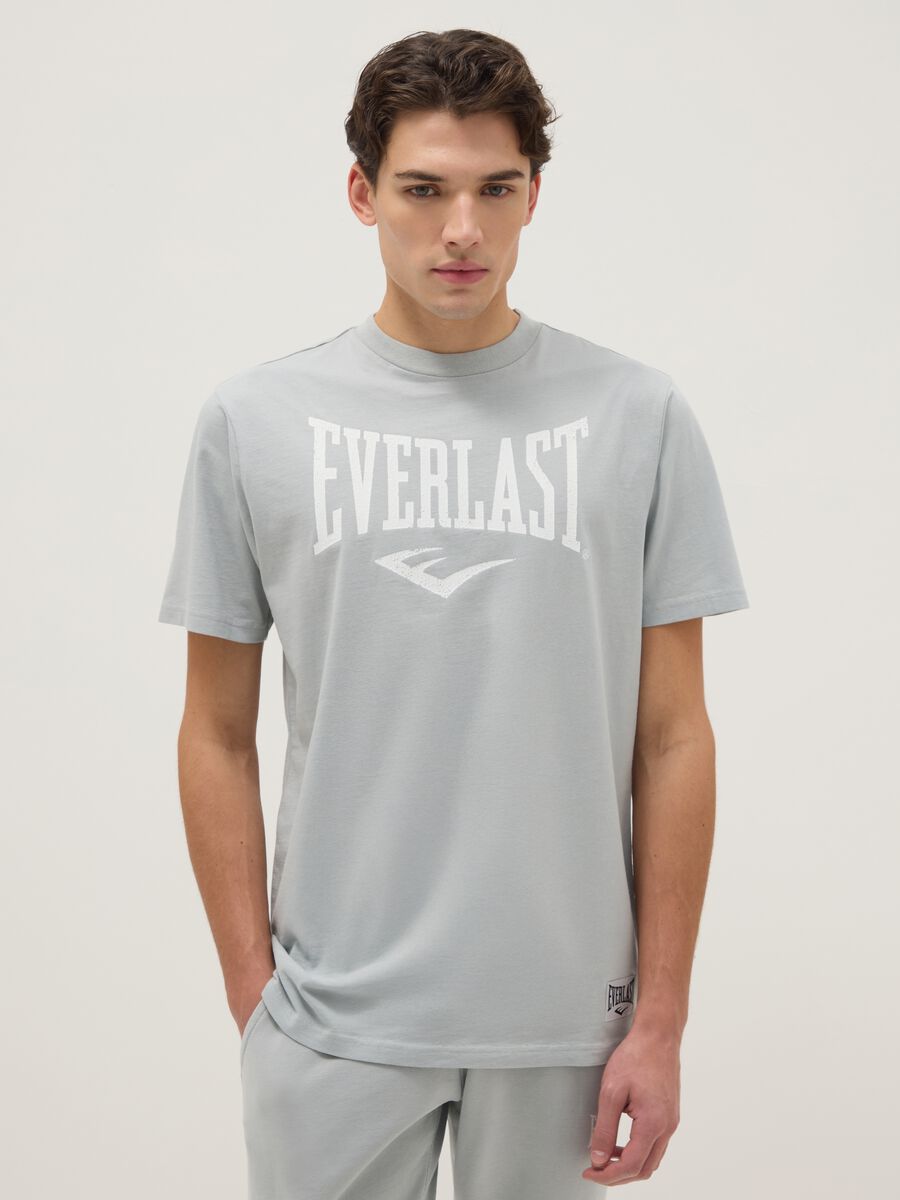 Grey pure cotton regular fit T-shirt with Everlast logo_0