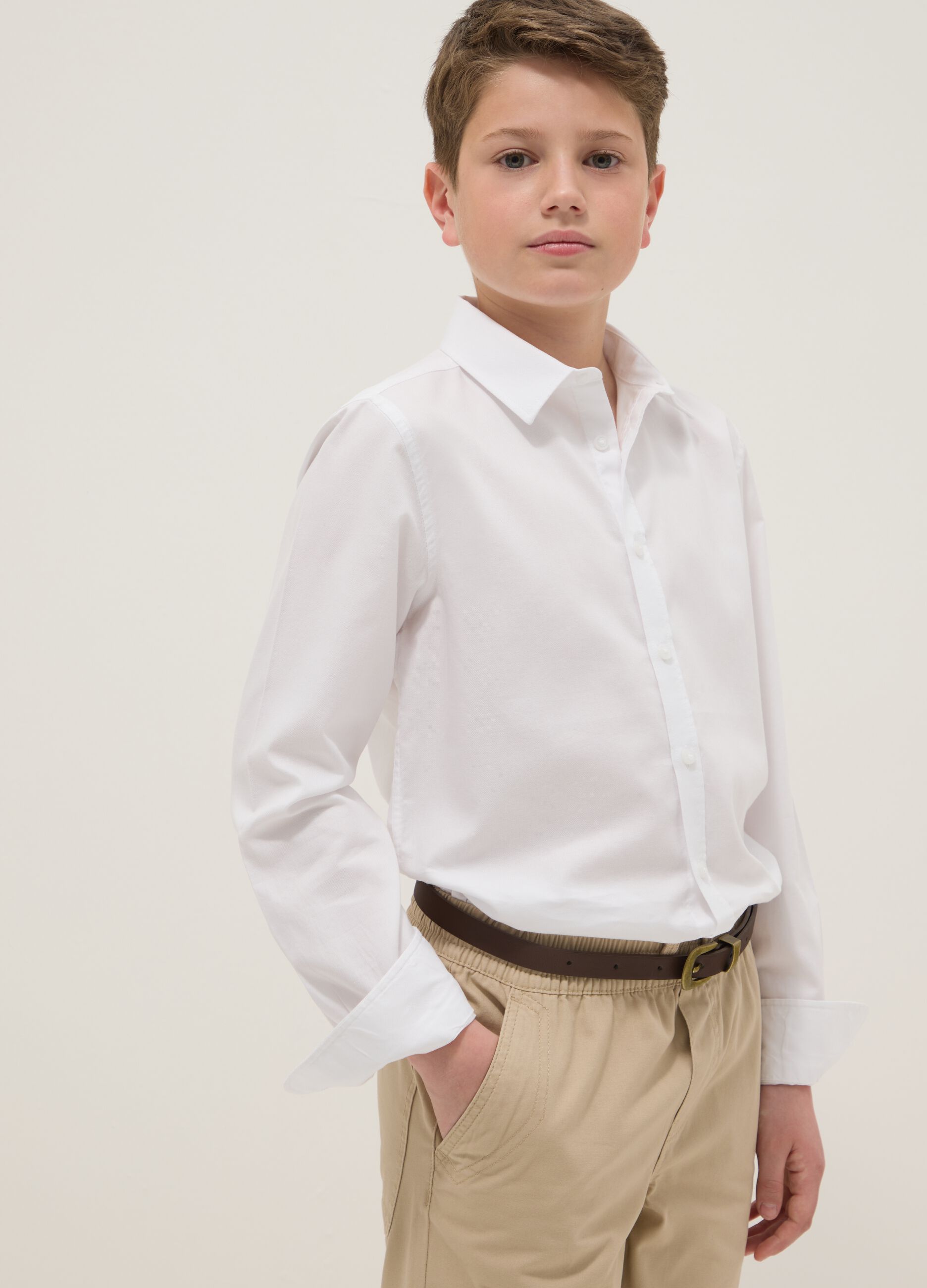 Boy's White Pure Cotton Shirt, Regular Fit