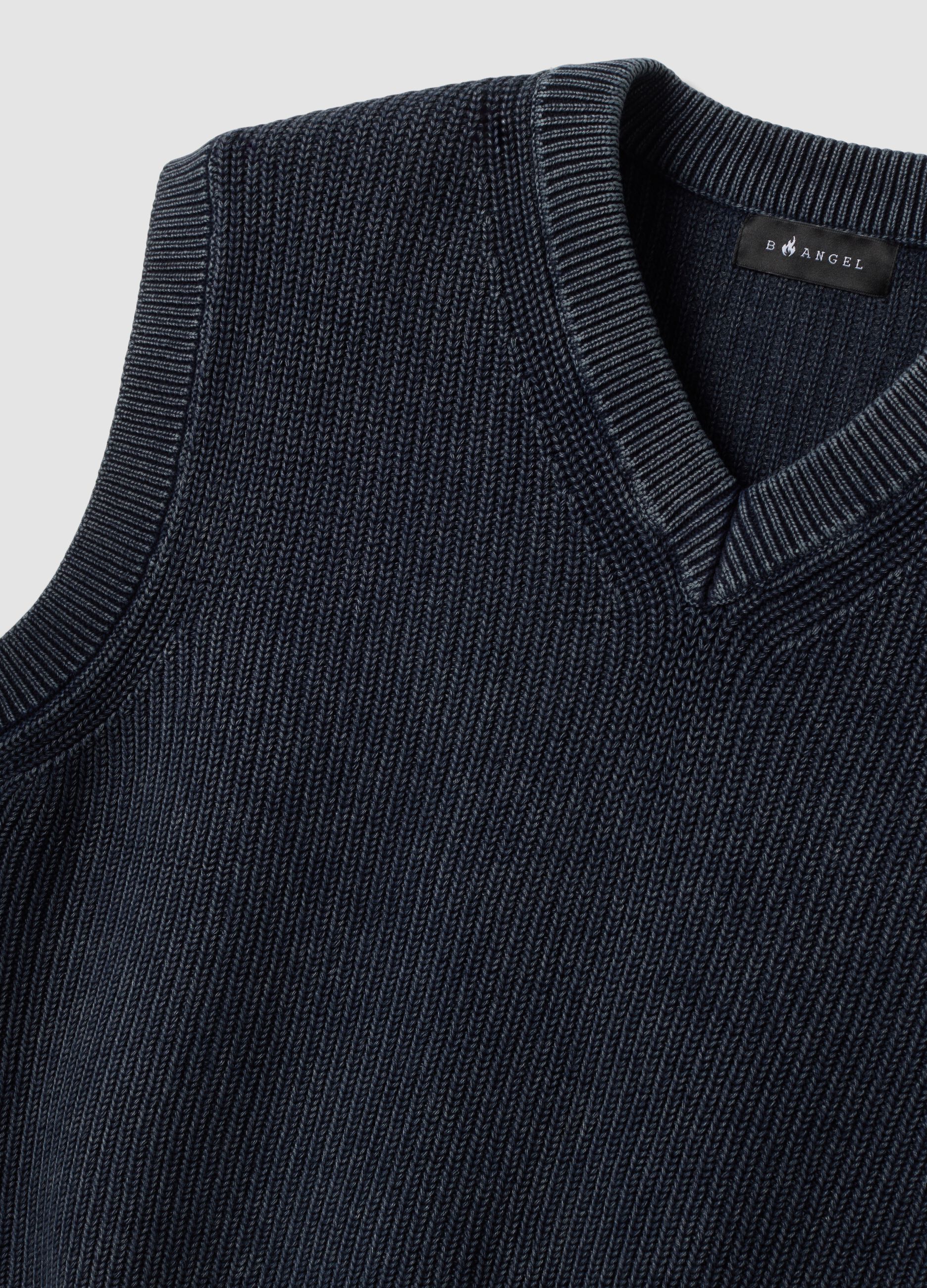 Blue cropped pure cotton vest with deep V-neck