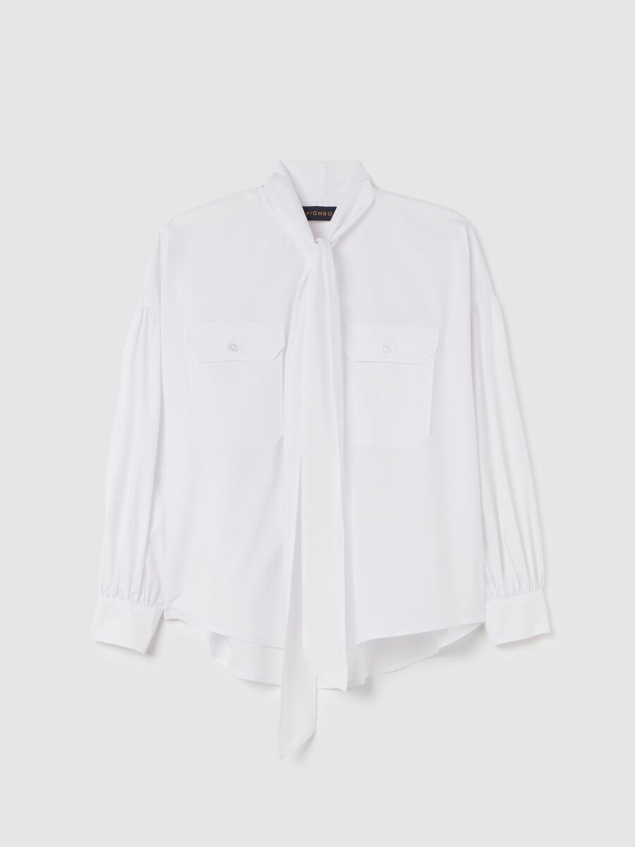 Cotton shirt with bow scarf_1