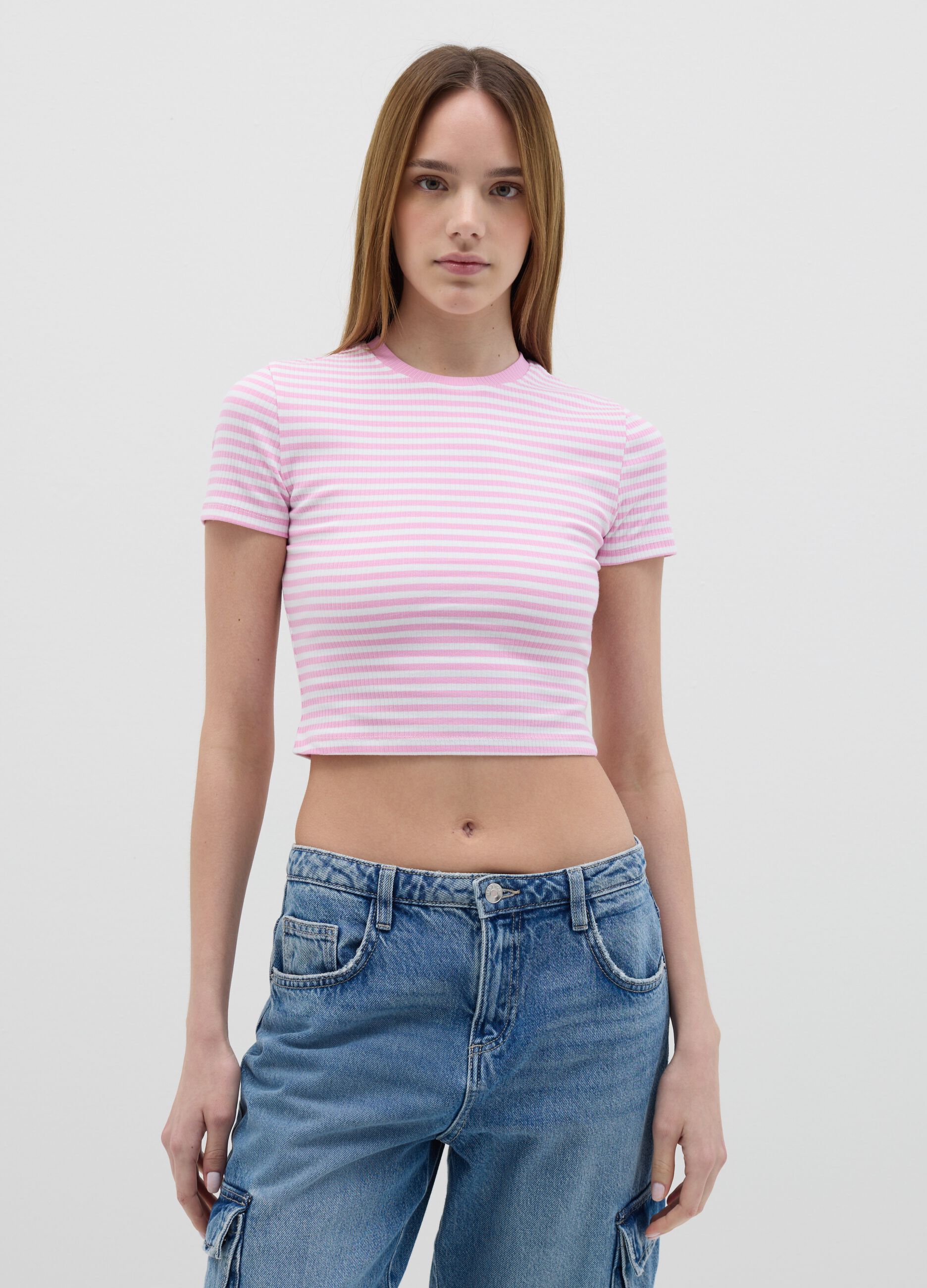 Women’s multicoloured fitted T-shirt in stretch cotton