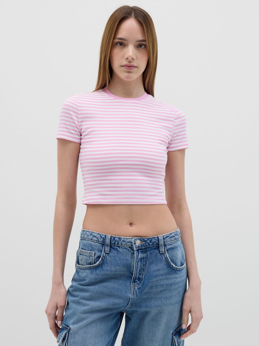 Women’s multicoloured fitted T-shirt in stretch cotton_0