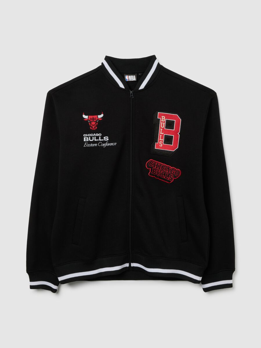 Black Chicago Bulls Jacket with Embroidered Details_0