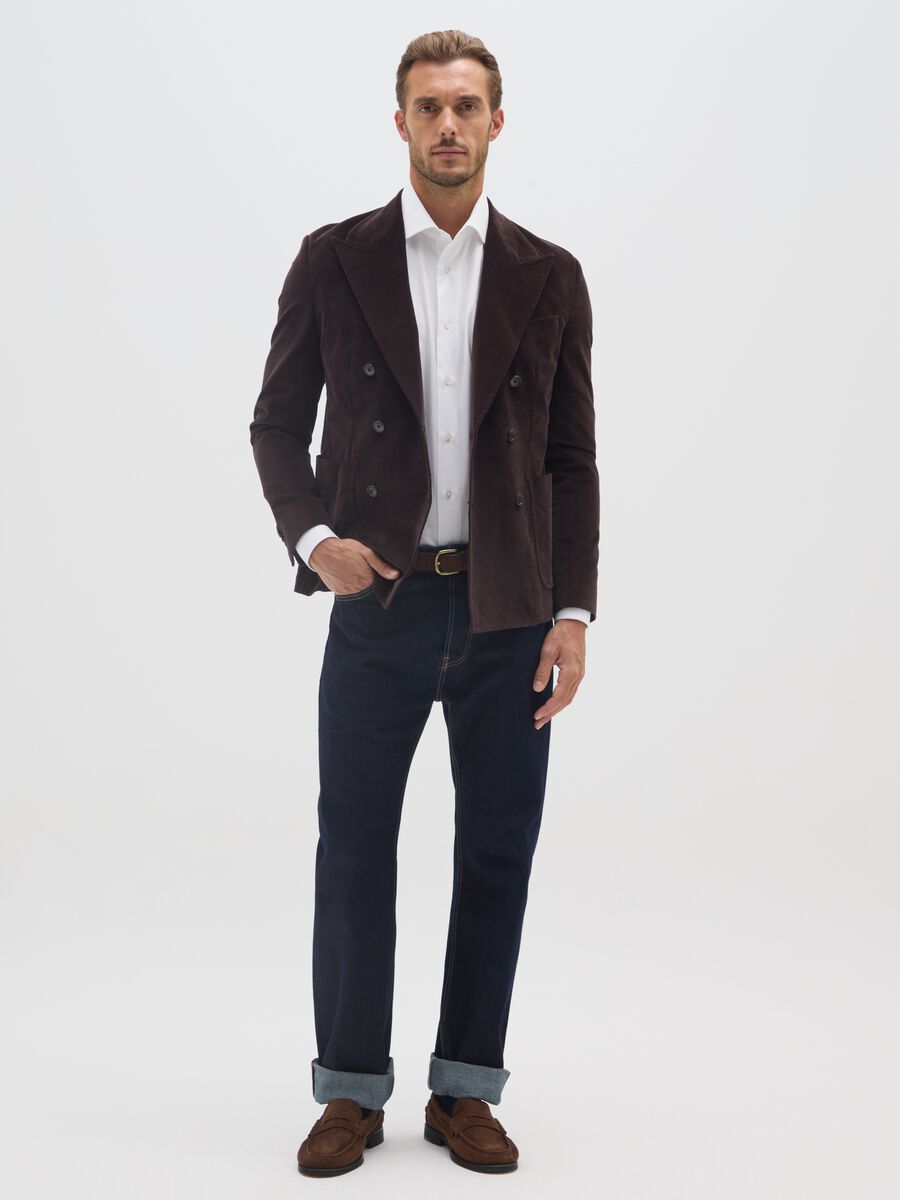 Blazer marrone in misto cotone e velluto a coste slim fit_1
