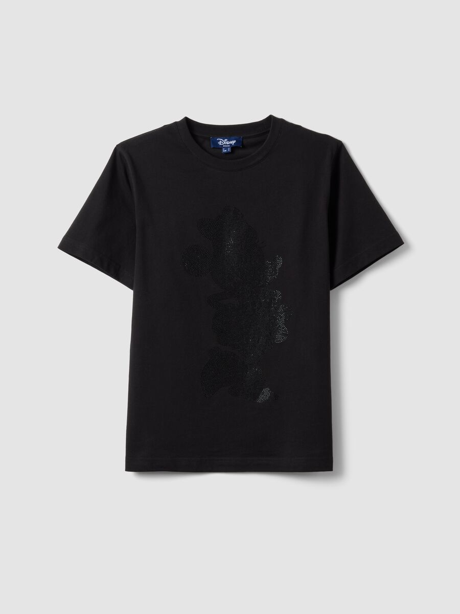 Black pure cotton regular fit T-shirt with sparkly Mickey Mouse_4