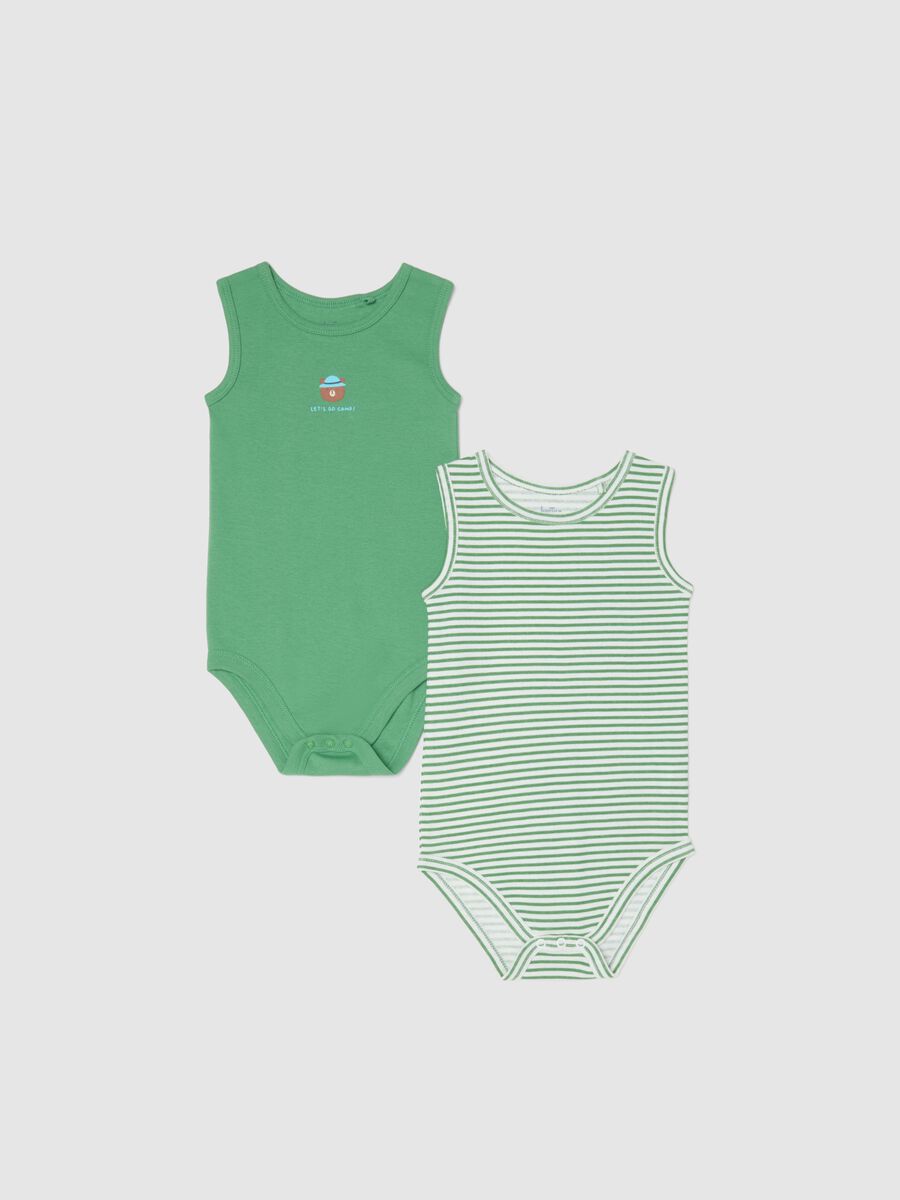 Sleeveless multicolour cotton baby bodysuit twin-pack_0
