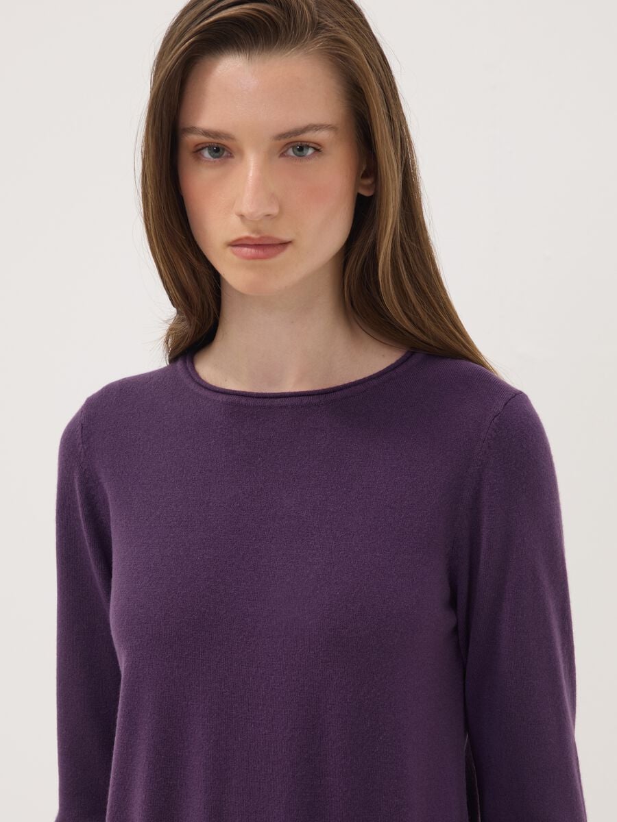 Maglia viola scuro girocollo fitted a maniche lunghe_0