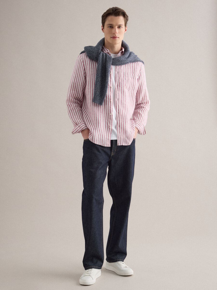 Camicia in puro lino a righe multicolor regular fit_2