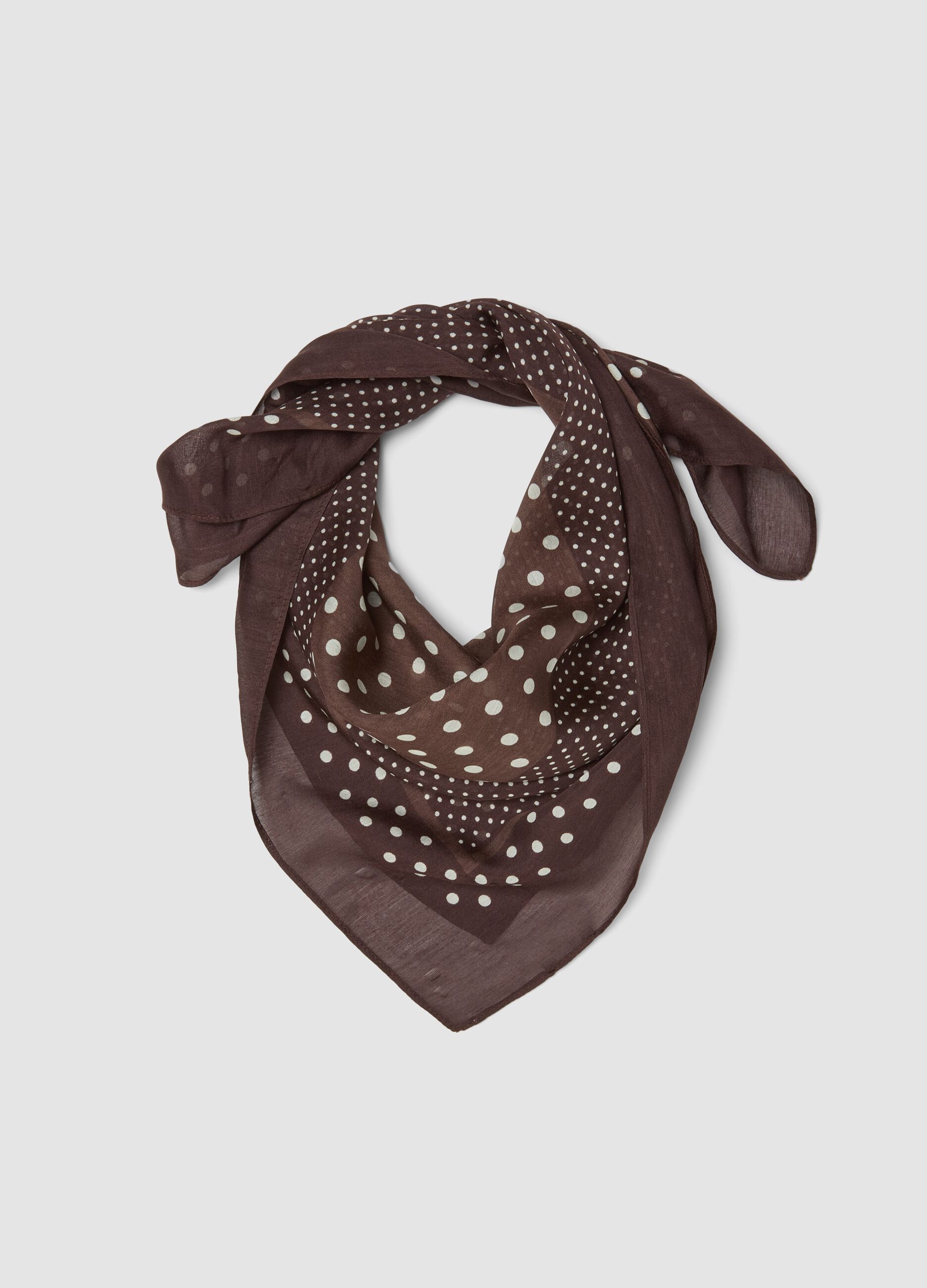 Brown polka-dot scarf in modal and silk blend