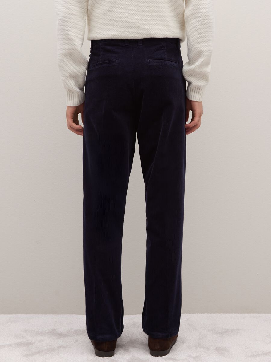 Blue regular fit cotton blend trousers_2