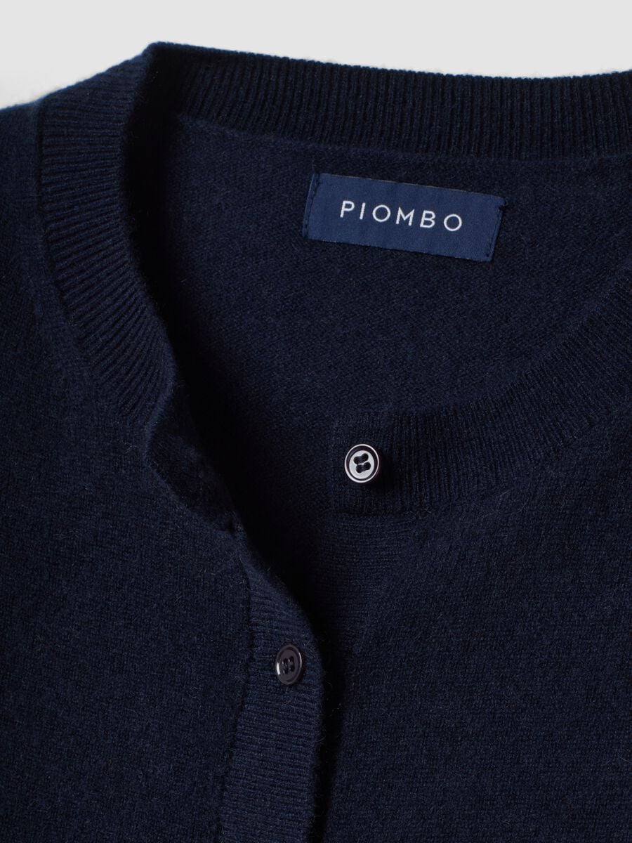 Blue crew-neck pure cashmere cardigan_1