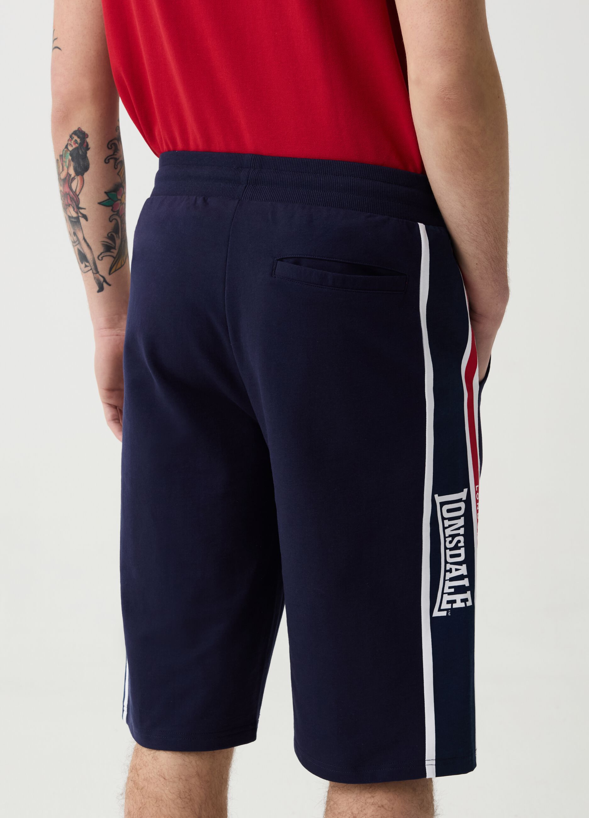 Bermuda joggers with logo print and contrasting bands